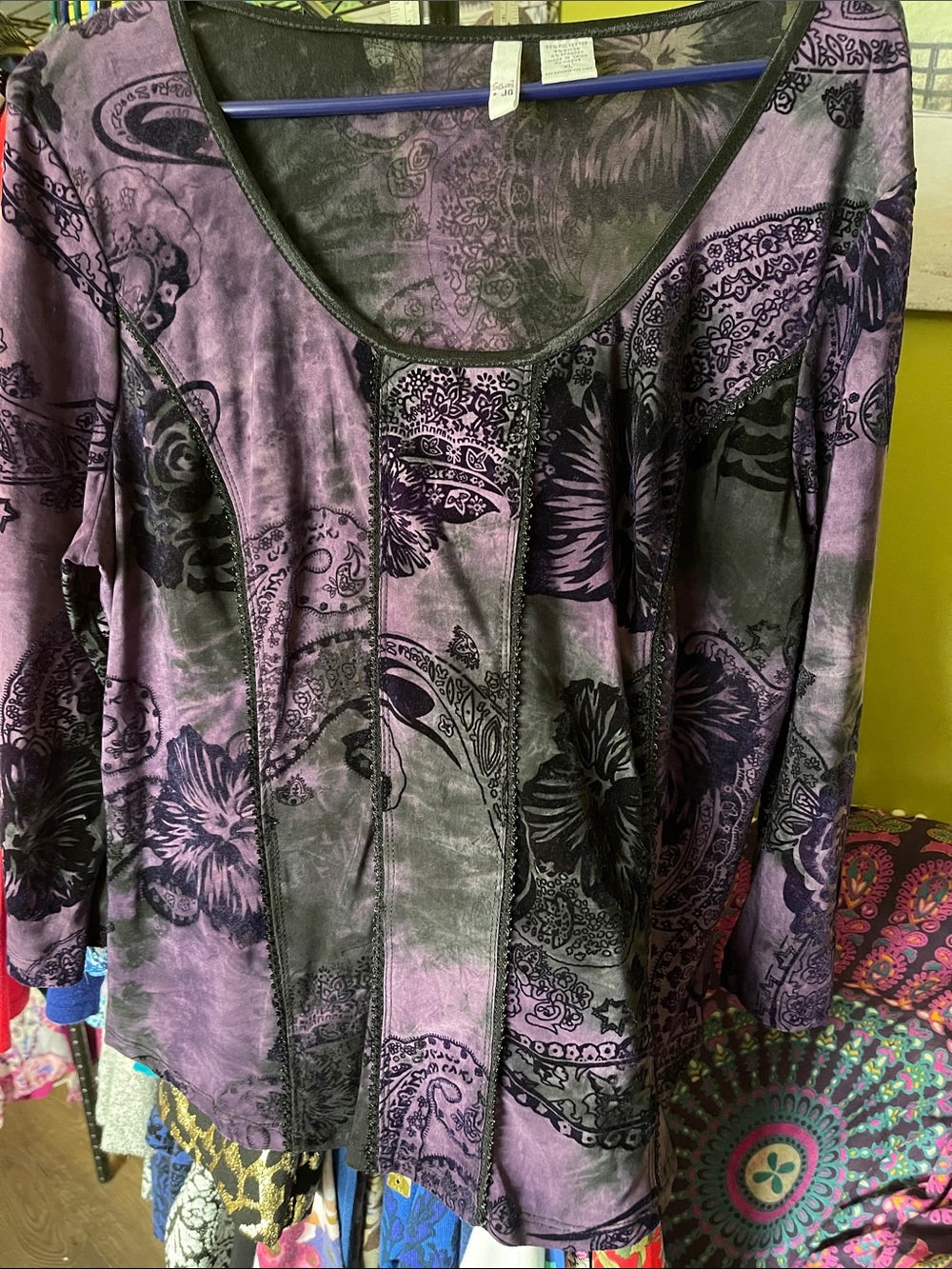 Ami Purple and Black Paisley Scoop-Neck Tunic